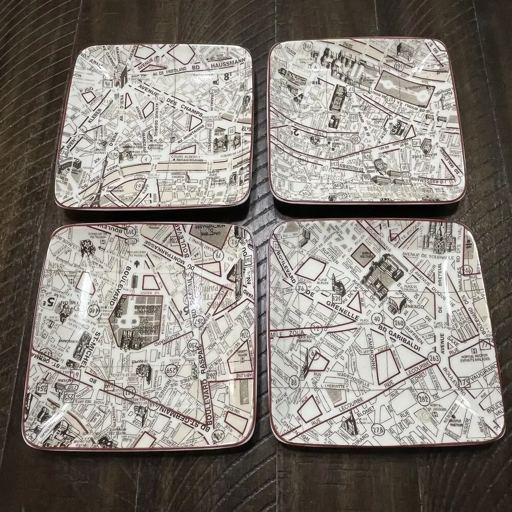 Target Home Set of 4 Salad Plates Paris Landmark Maps Porcelain 6”